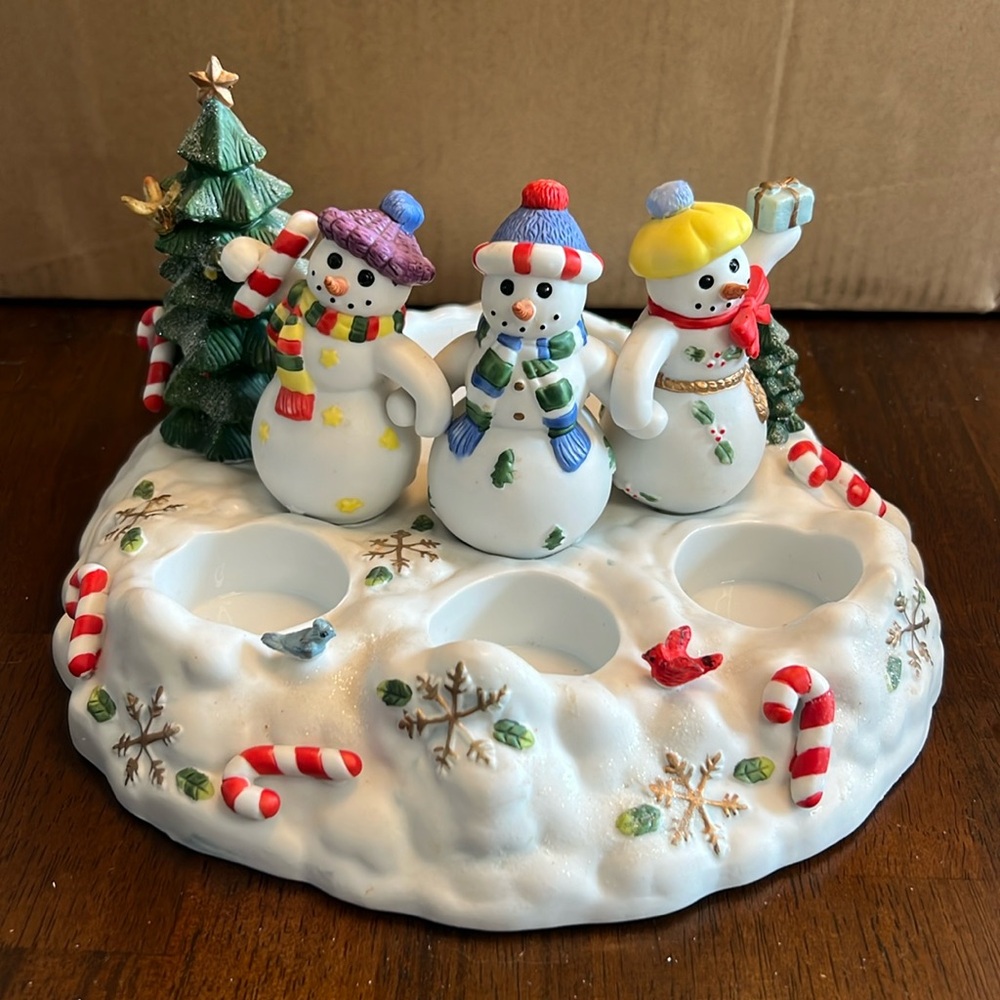 Partylite Snowbell Tealight & Pillar Candle Holder P7650‎ Snowman Christmas.